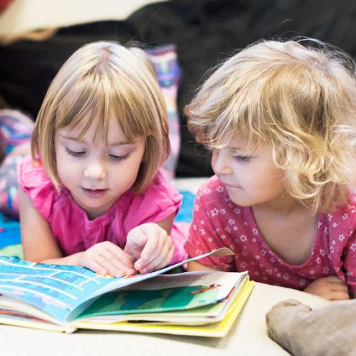 Preschool girls reading